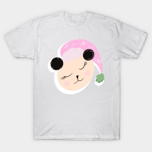 Cute Panda Christmas Hat Pink T-Shirt